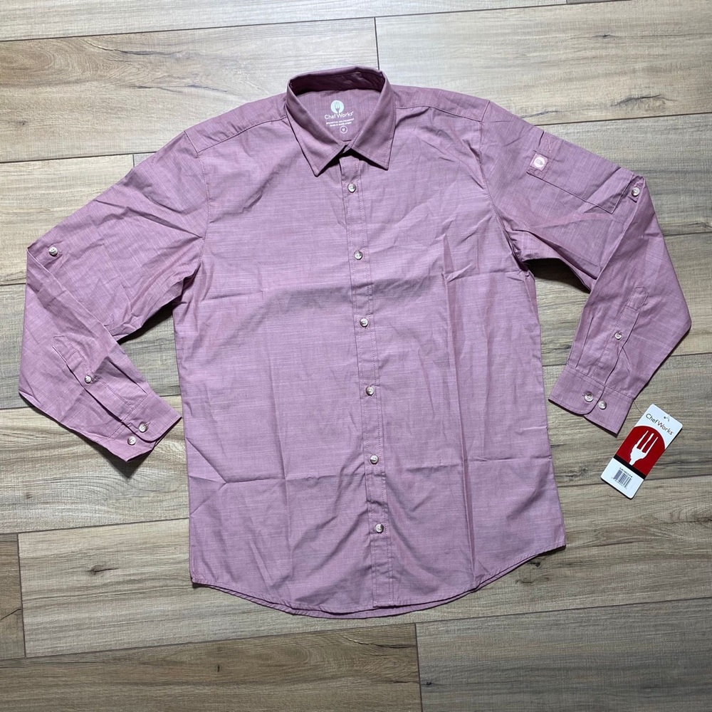 Chef Works Mens Chambray Long Sleeve Button Up Shirt‎ Size M Dusty Rose
